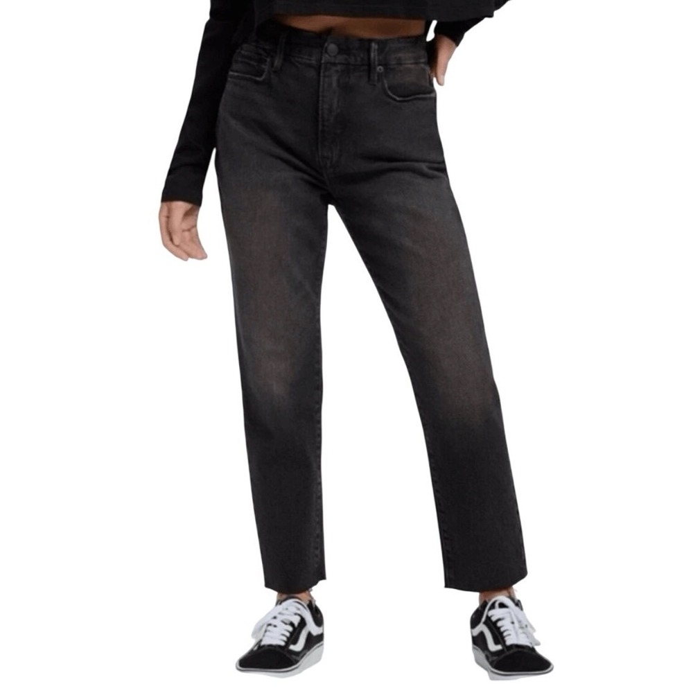NWT GOOD AMERICAN Girlfriend Jeans, High Rise, Straight, Black Wash, Size 13/31